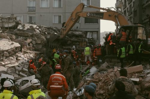 Rescuers work tirelessly amidst rubble in Antakya, Hatay, Türkiye, after an earthquake.